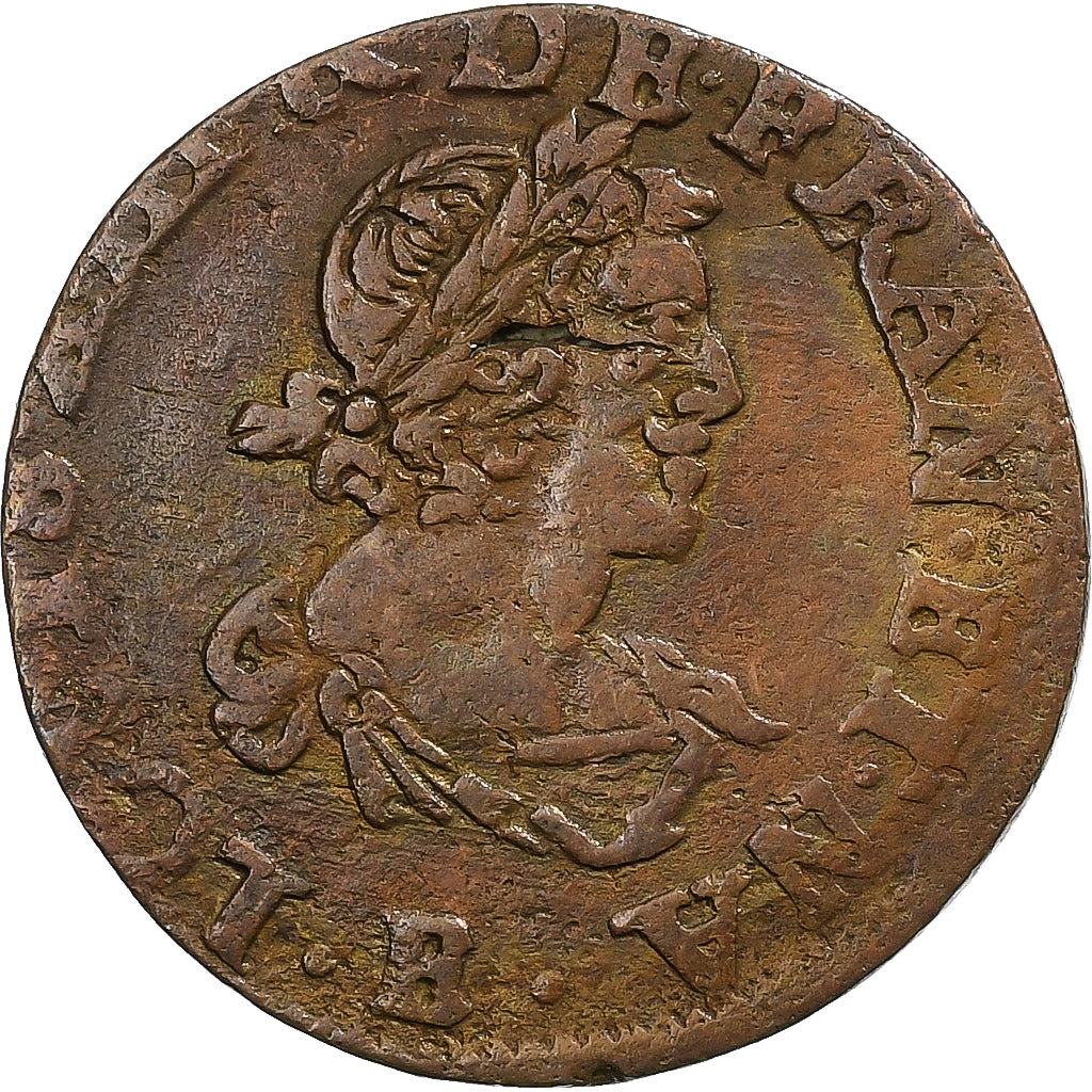 Francja, Louis XIII, Double Tournois, 1639, Tours, Miedź, EF(40-45), Gadoury:11