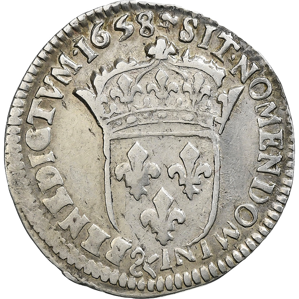 Frankrijk, Louis XIV, 1/12 Ecu à la mèche longue, 1658, Aix, Zilver, FR