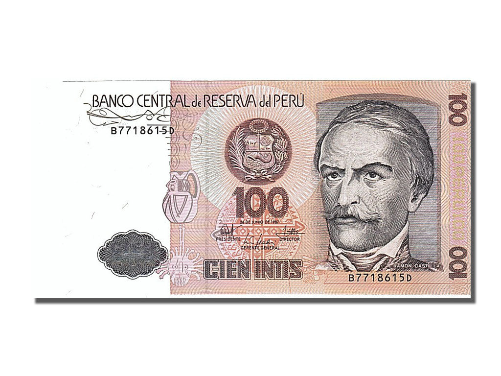 Banknote, Peru, 100 Intis, 1987, 1987-06-26, UNC(65-70)