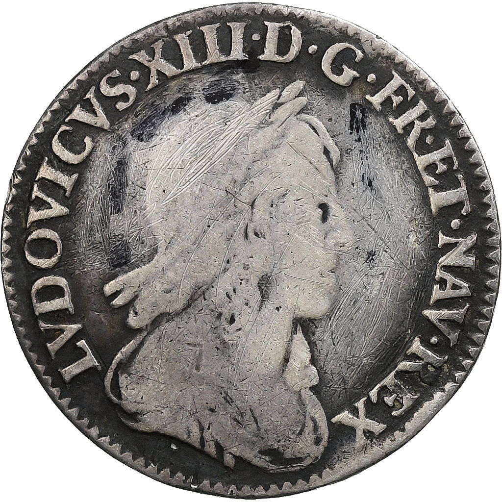 France, Louis XIII, 1/12 Ecu, 1643, Paris, rose, Copper, F(12-15), Gadoury:48