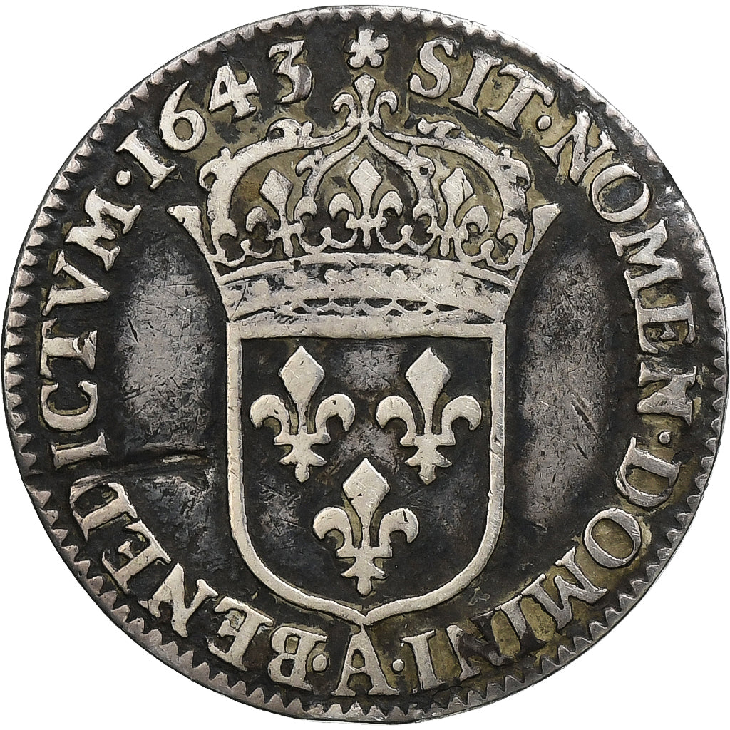 France, Louis XIII, 1/12 Ecu, 1643, Paris, rose, Copper, F(12-15), Gadoury:48