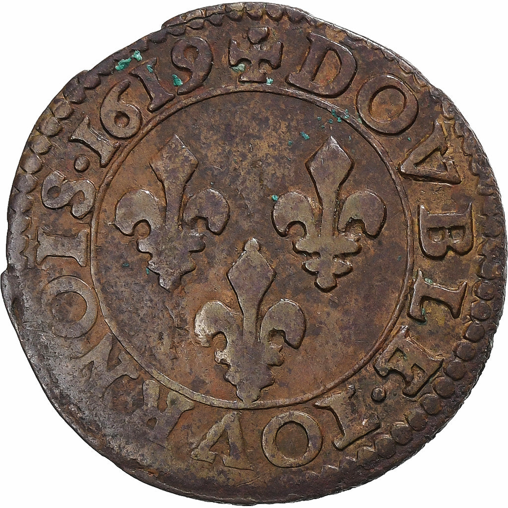 Frankreich, Louis XIII, Double Tournois, 1619, Poitiers, Kupfer, S, Gadoury:5