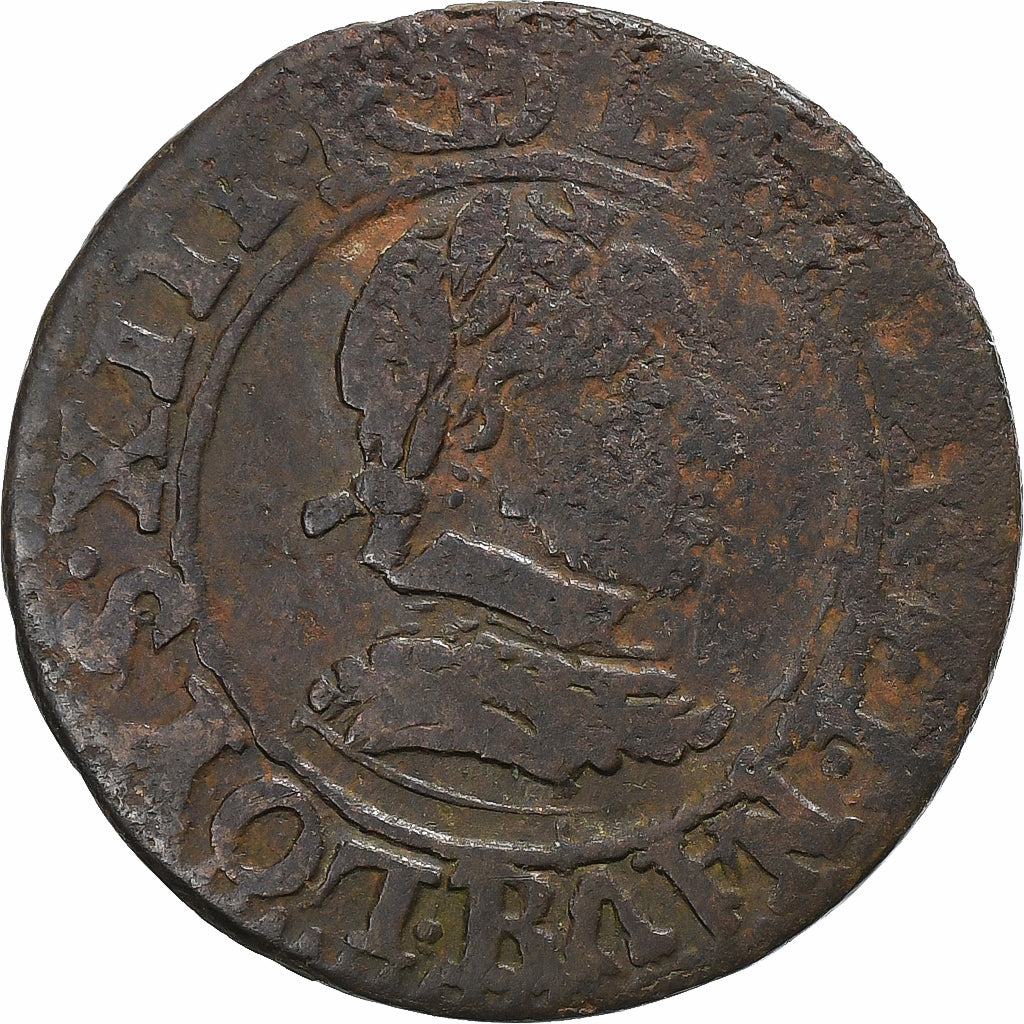 France, Louis XIII, Double Tournois, 1621, Villeneuve Saint-André, Cuivre, B+