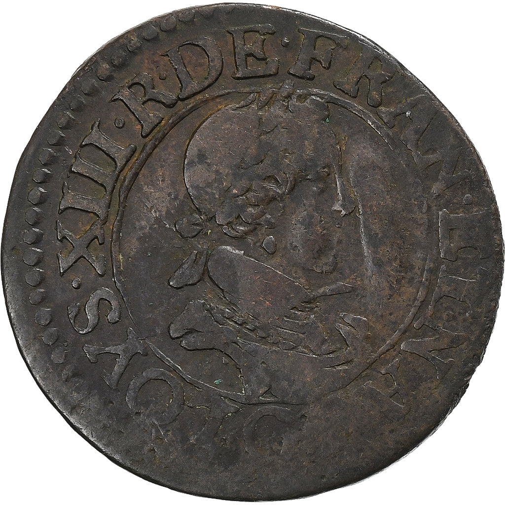 Frankreich, Louis XIII, Double Tournois, 1619, Poitiers, Kupfer, S+, Gadoury:5