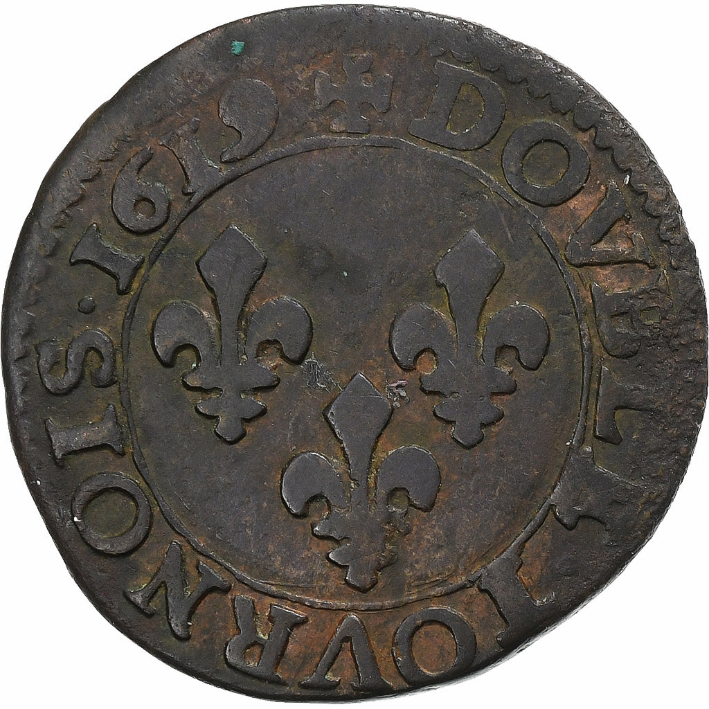Frankreich, Louis XIII, Double Tournois, 1619, Poitiers, Kupfer, S+, Gadoury:5