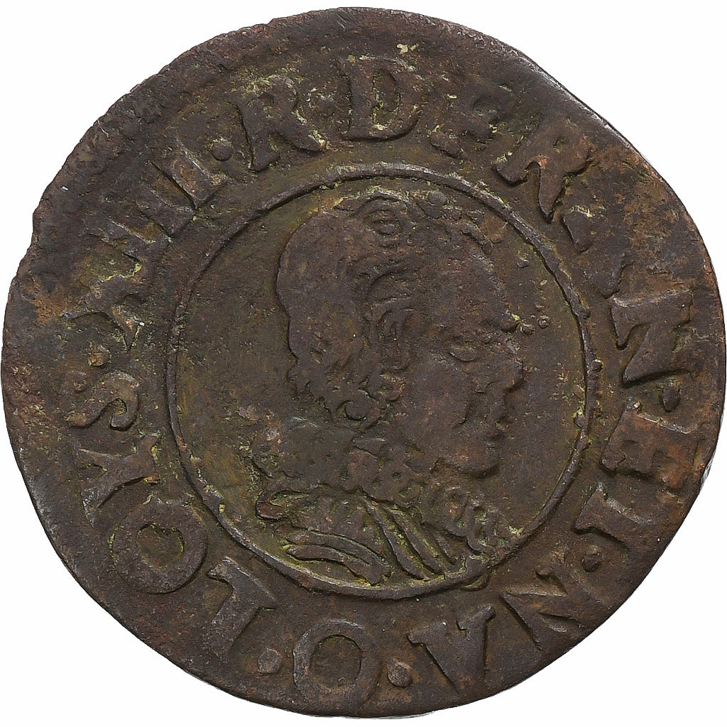 França, Louis XIII, Double Tournois, 1626, Riom, Cobre, VF(30-35), Gadoury:9
