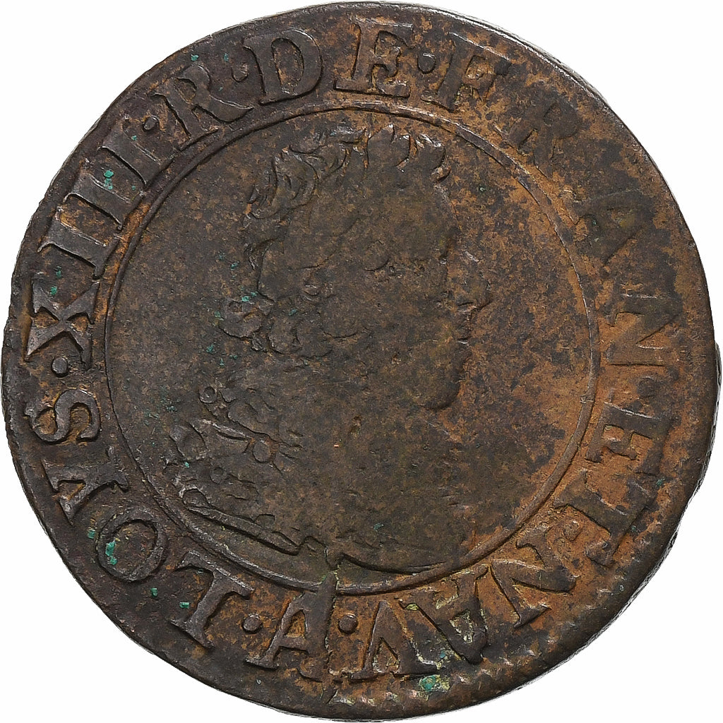 Frankreich, Louis XIII, Double Tournois, 1627, Paris, Kupfer, S, Gadoury:9a