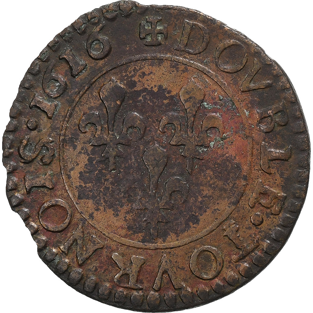 Frankreich, Louis XIII, Double Tournois, 1616, Nantes, Kupfer, S+, Gadoury:6