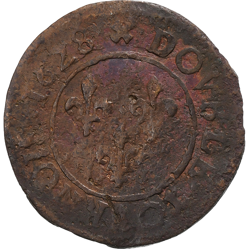 France, Louis XIII, Double Tournois, 1628, Lyon, Copper, EF(40-45), Gadoury:8