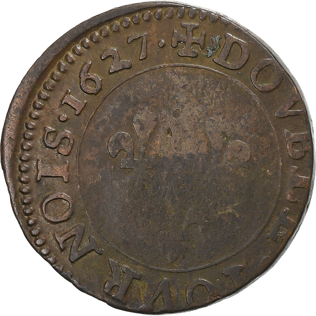 France, Louis XIII, Double Tournois, 1627, Paris, Copper, F(12-15), Gadoury:9a