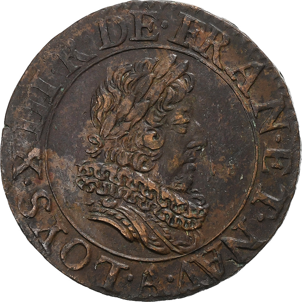 France, Louis XIII, Double Tournois, 1630, Paris, Copper, AU(55-58), Gadoury:9a