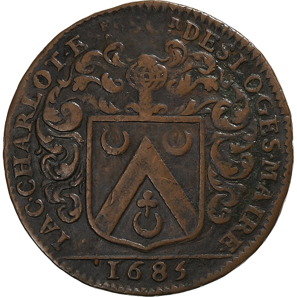 Francia, zeton, Anjou, Jacques Charlot, maire d’Angers, 1685, Cobre, BC+