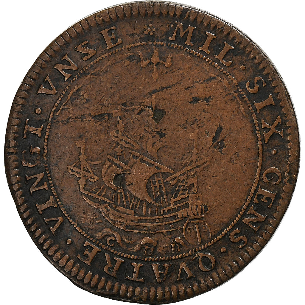 França, Token, Confrérie des Marchands de Vin, 1691, Cobre, EF(40-45)