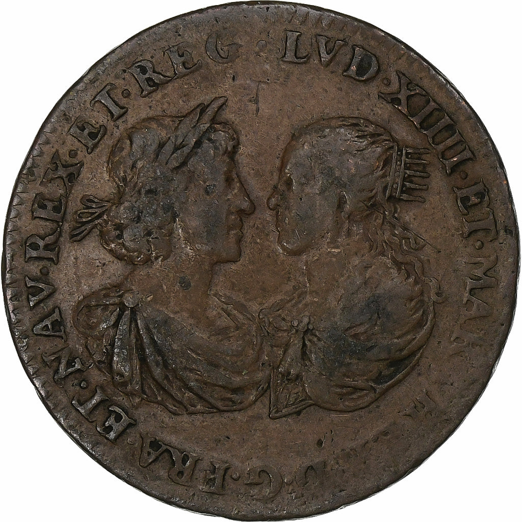 France, Token, Louis XIV, mariage du roi, 1660, Copper, VF(30-35)