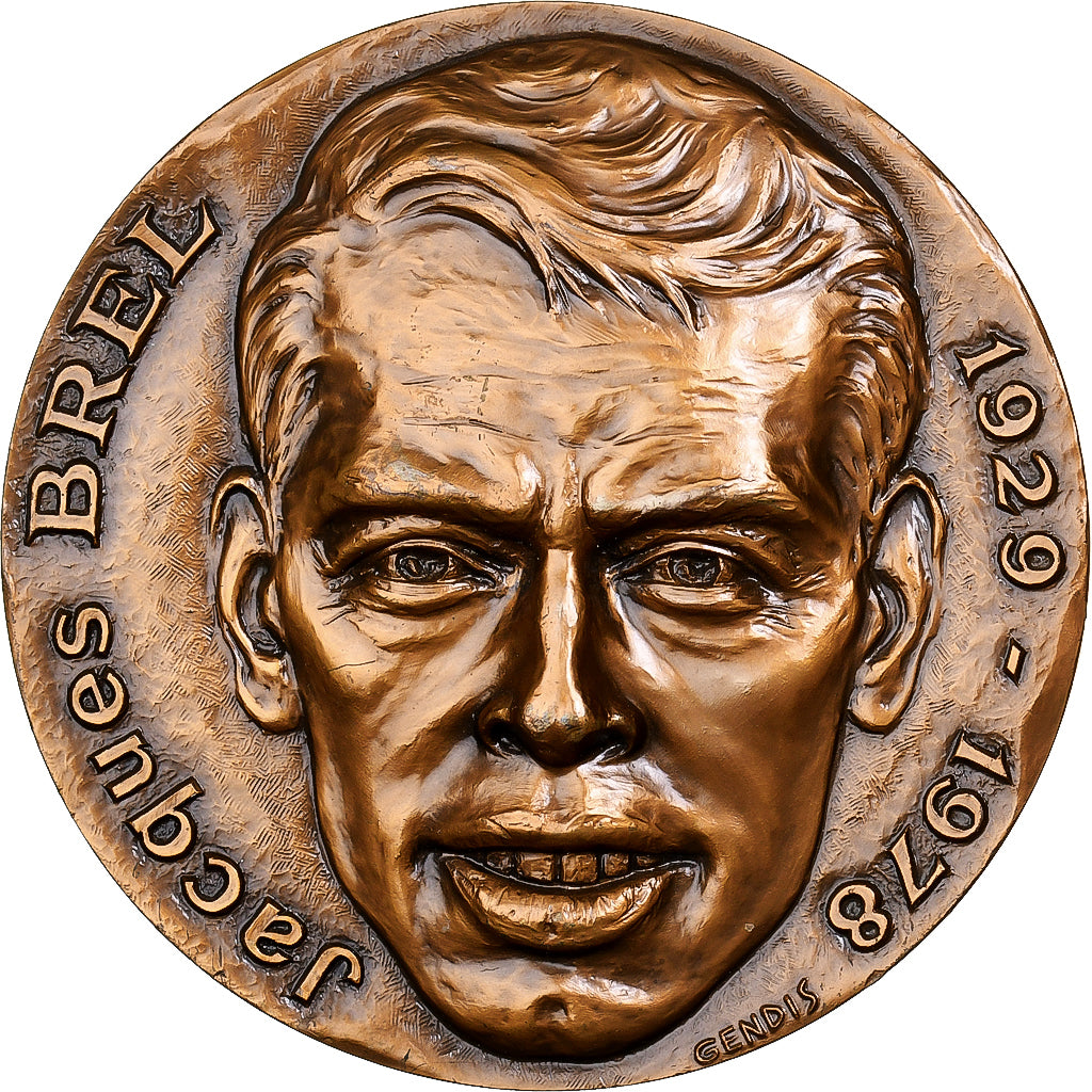 France, Medal, Jacques Brel, Ne nous quitte pas, 1978, Bronze, Gendis, MS(63)