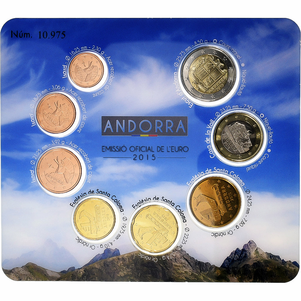 Andorra, 1 Cent to 2 Euro, BU, 2015, Monnaie de Paris, N/D, MS(65-70)