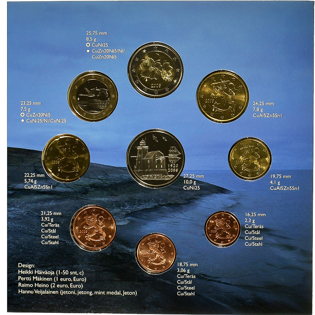 Finnland, 1 c. to 2€ + token, BU, 2008, Vantaa, STGL