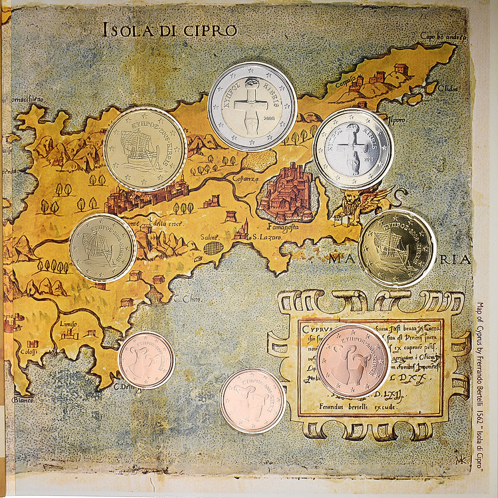 Chipre, 1 Cent to 2 Euro, BU, 2008, Athens, N/D, MS(65-70)