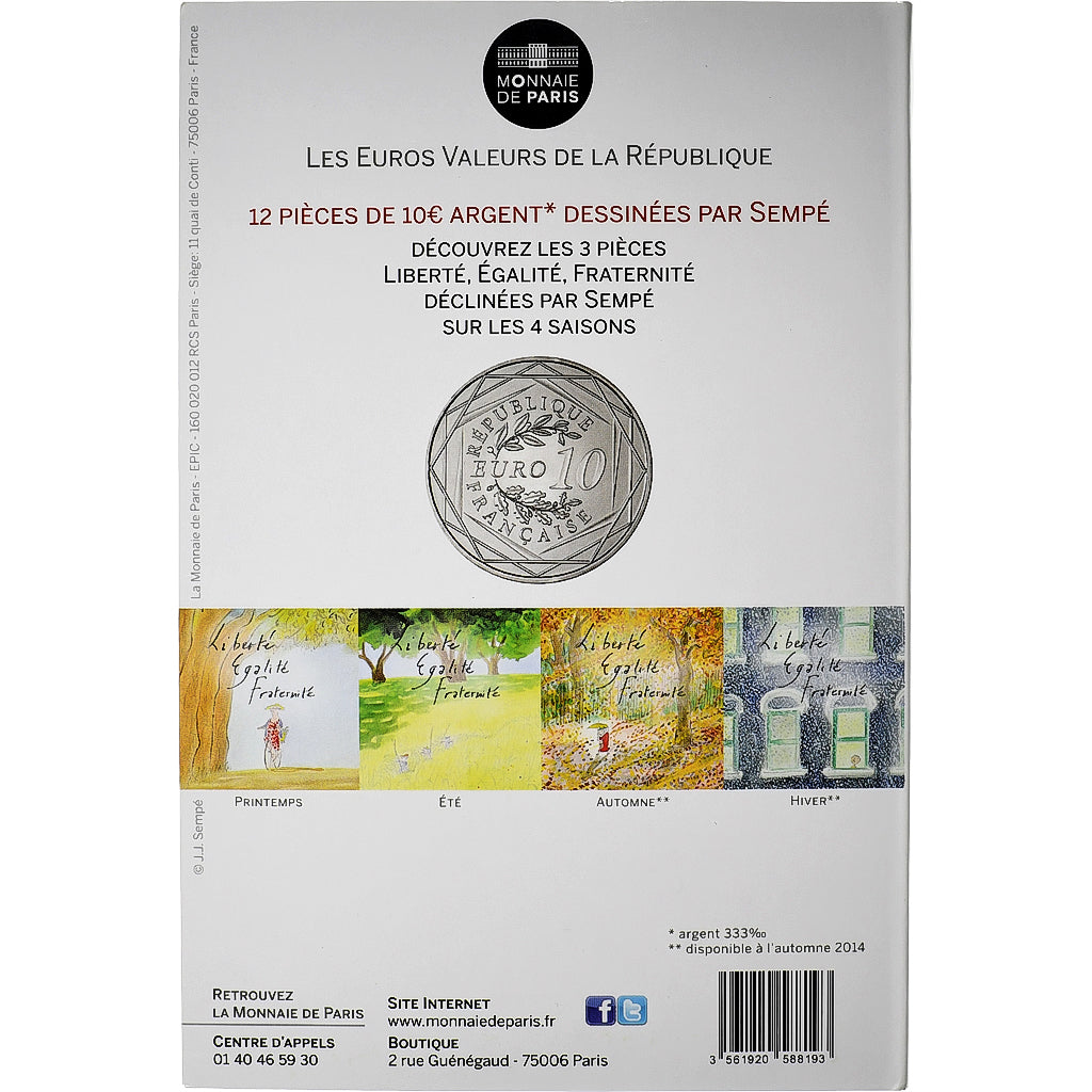 France, 10 Euro, Sempé - Printemps - Fraternité, BU, 2014, Monnaie de Paris