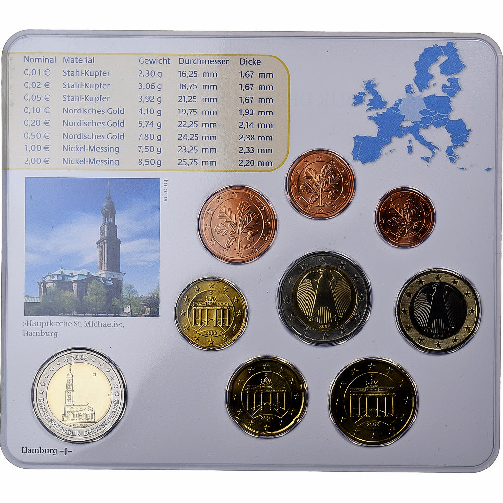 Deutschland, 1 Cent to 2 Euro, Hambourg, 2008, Hambourg, STGL