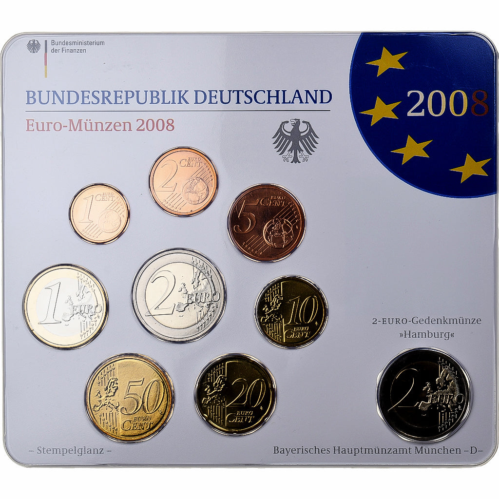 Deutschland, 1 Cent to 2 Euro, Hambourg, 2008, Munich, STGL