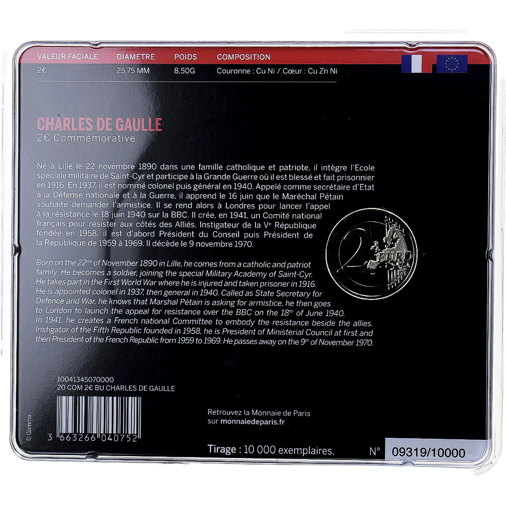 França, 2 Euro, Charles de Gaulle, BU, 2020, Monnaie de Paris, Bimetálico