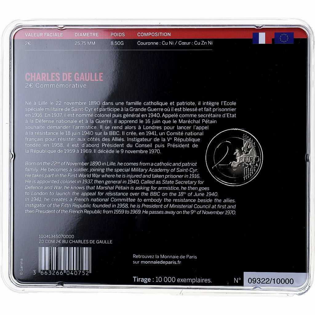Francia, 2 Euro, Charles de Gaulle, BU, 2020, Monnaie de Paris, Bimetálico, FDC