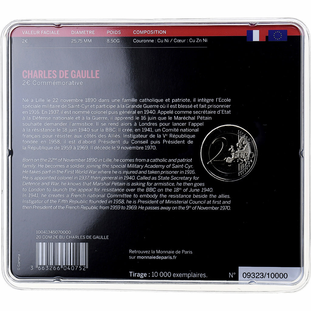 Francja, 2 Euro, Charles de Gaulle, BU, 2020, Monnaie de Paris, Bimetaliczny