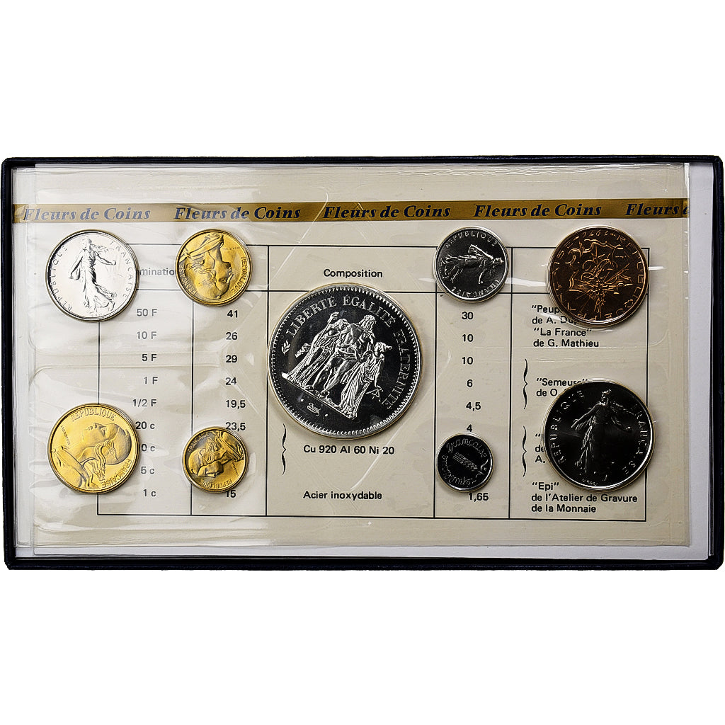 France, Coffret 1 c. à 50 frs., 1976, Monnaie de Paris, FDC, MS(65-70)