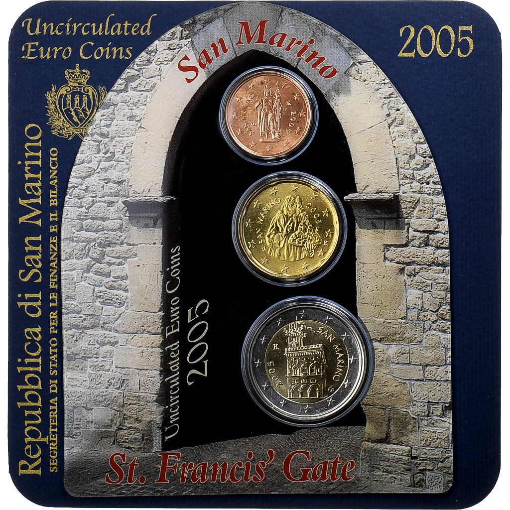 San Marino, Set 2cts, 20 cts, 2 Euro, BU, 2005, Rome, MS(65-70)