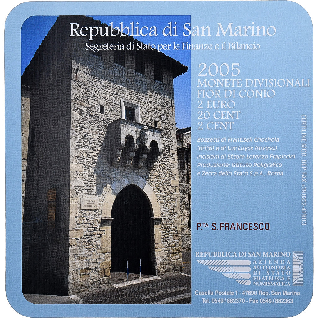San Marino, Set 2cts, 20 cts, 2 Euro, BU, 2005, Rome, MS(65-70)