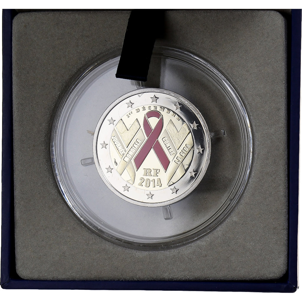 Francja, 2 Euro, World AIDS Day, Proof, Colorized, 2014, MDP, Bimetaliczny
