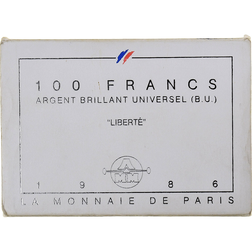 Francia, 100 Francs, Liberté, 1986, Monnaie de Paris, BU, Argento, FDC