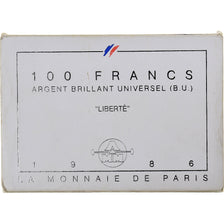 France, 100 Francs, Liberté, 1986, Monnaie de Paris, BU, Silver, MS(65-70)