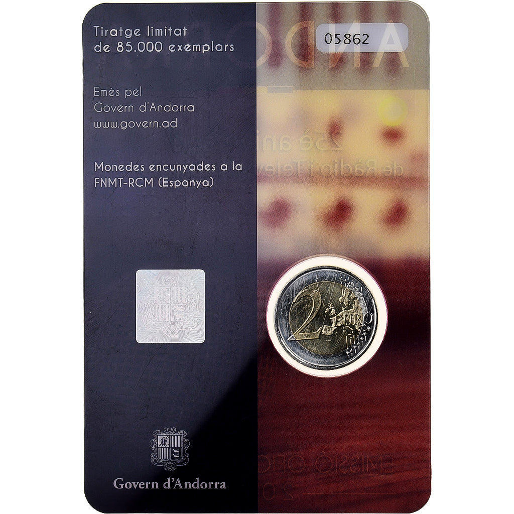 Andorra, 2 Euro, 25ème anniversaire de la radio-télé, BU, 2016, Madrid