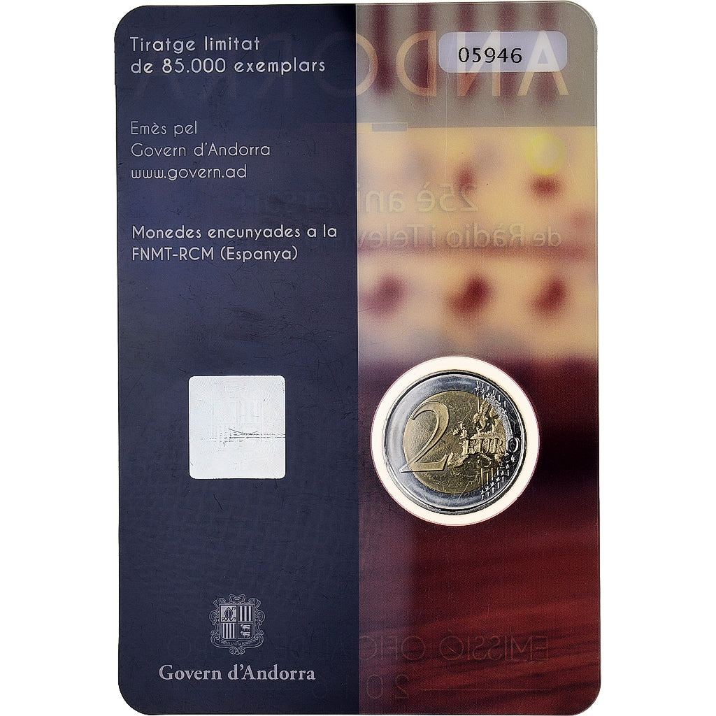 Andorra, 2 Euro, 25ème anniversaire de la radio-télé, BU, 2016, Madrid