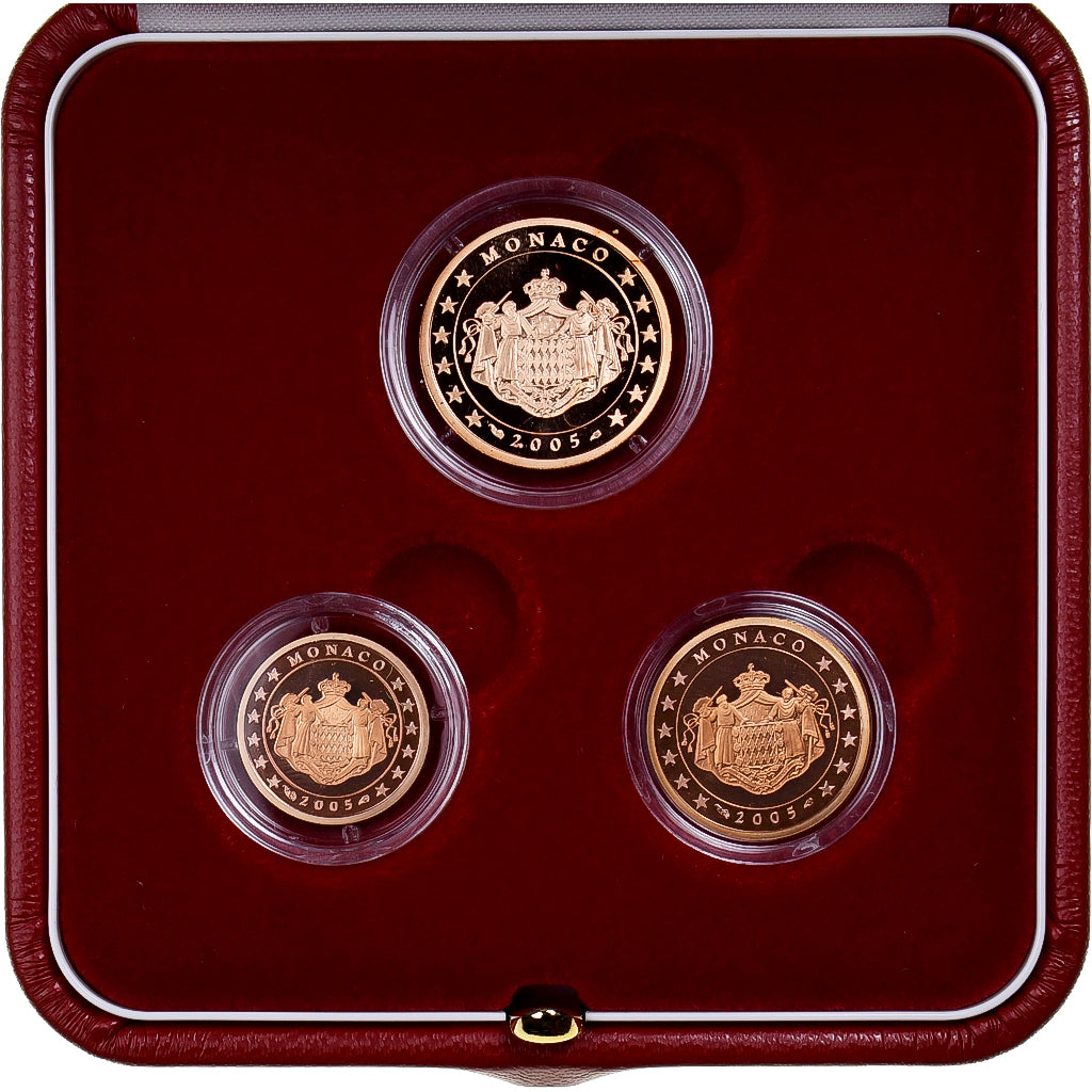 Monaco, 1 ct + 2cts + 5 cts, Proof, 2005, Monnaie de Paris, Copper Plated Steel