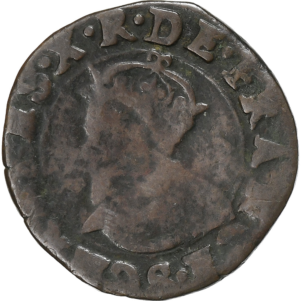 Francia, Charles X, Double Tournois, 1592, Troyes, Rame, MB, Gadoury:510