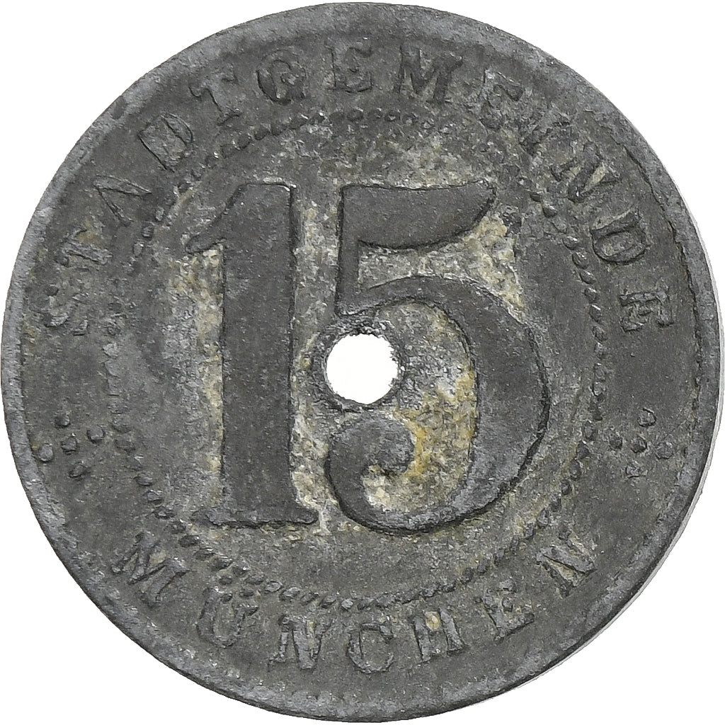 Germany, Stadt München, 15 Pfennig, 1918, AU(50-53), Zinc