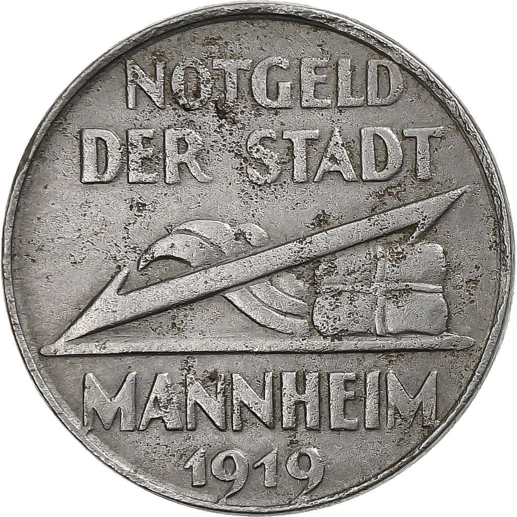 Germania, Stadt Mannheim, 10 Pfennig, 1919, BB+, Ferro