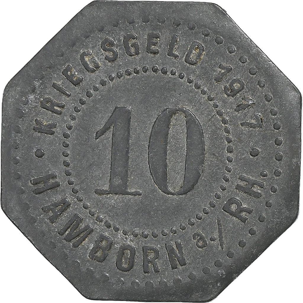 Duitsland, Stadt Hamborn, 10 Pfennig, 1917, ZF+, Zinc