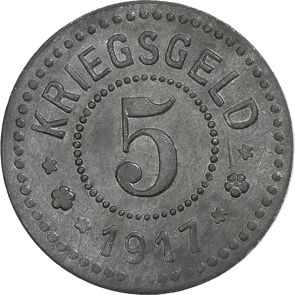 Germania, Stadt Frankfurt an der Oder, 5 Pfennig, 1917, BB+, Zinco