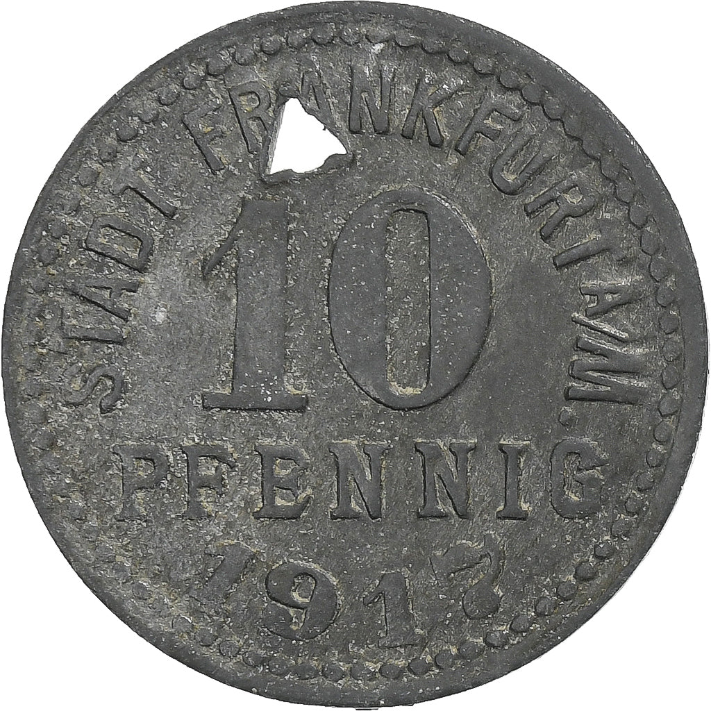 Duitsland, Stadt Frankfurt am Main, 10 Pfennig, 1917, Holed, ZF, Zinc
