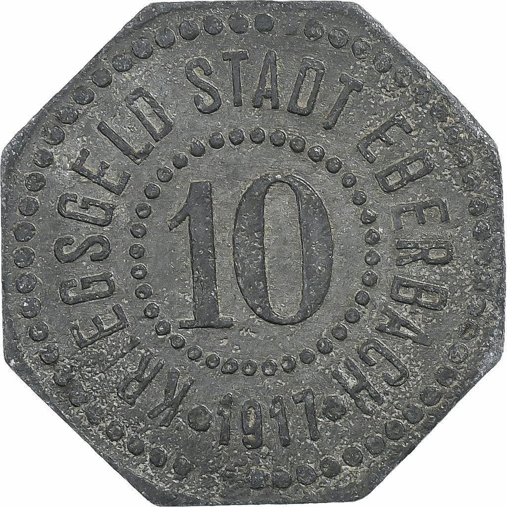 Alemanha, Stadt Eberbach, 10 Pfennig, 1917, EF(40-45), Zinco