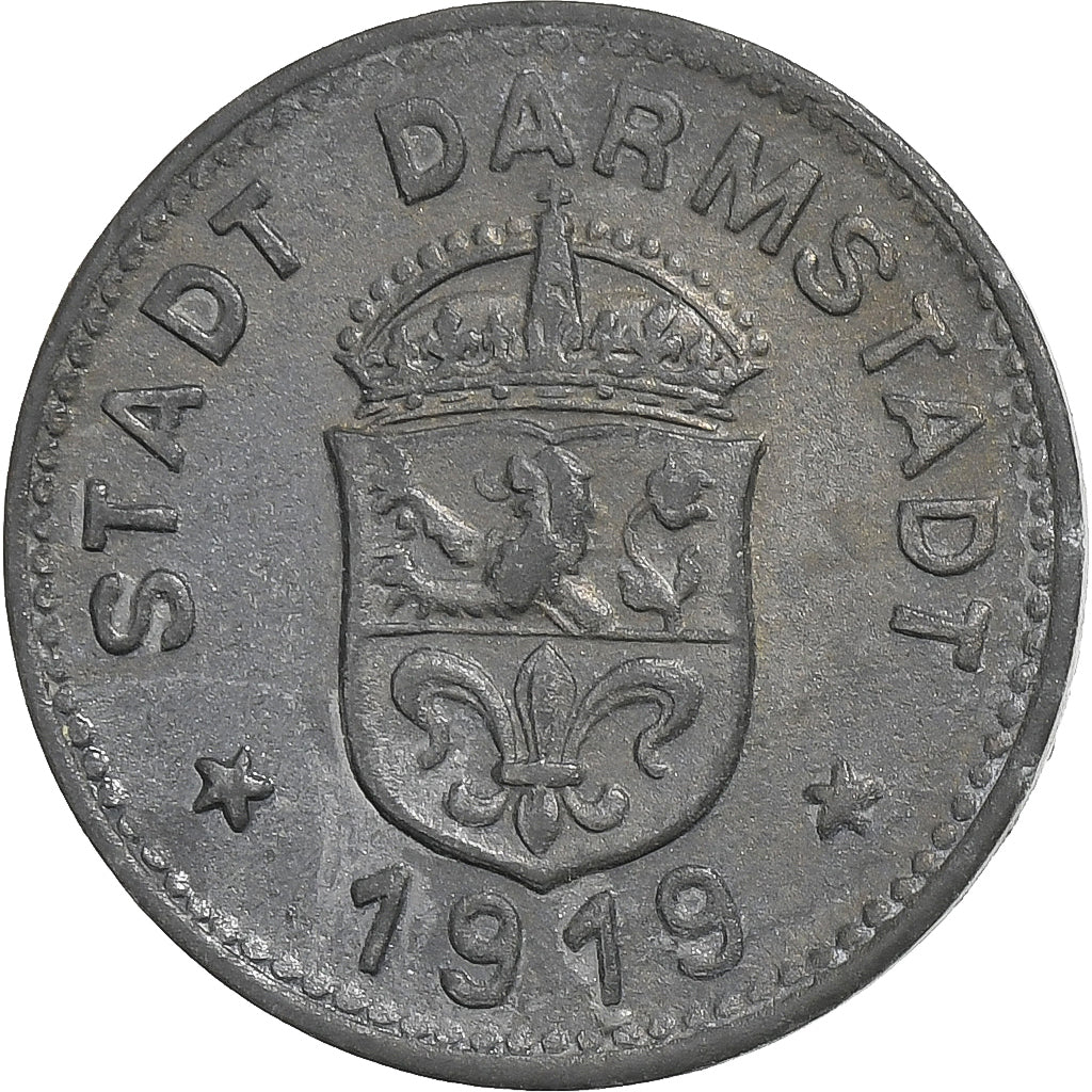 Germany, Stadt Darmstadt, 10 Pfennig, 1919, AU(50-53), Zinc