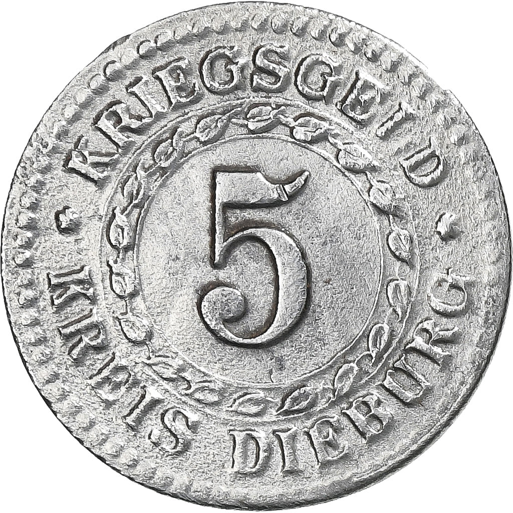 Alemanha, Stadt Dieburg, 5 Pfennig, 1918, AU(50-53), Ferro