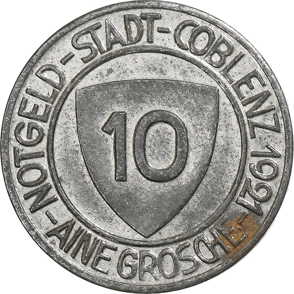 Duitsland, Stadt Coblenz, 10 Pfennig, 1921, Johann Joseph von Görres, PR