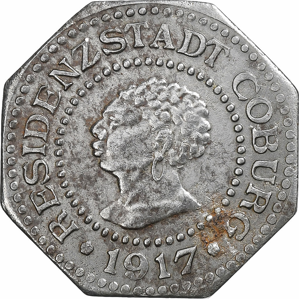 Niemcy, Stadt Coburg, 10 Pfennig, 1917, AU(50-53), Żelazo
