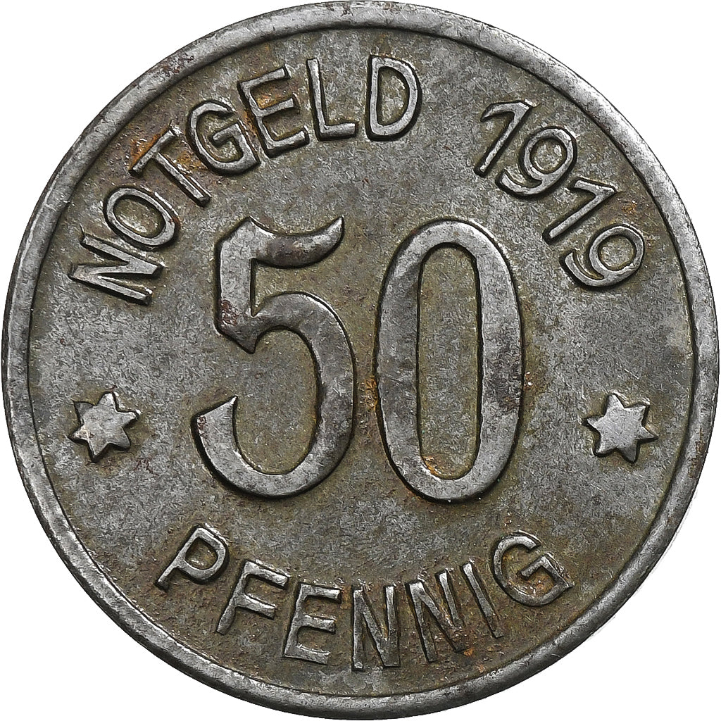 Niemcy, Stadt Bingen am Rhein, 50 Pfennig, 1919, AU(50-53), Żelazo