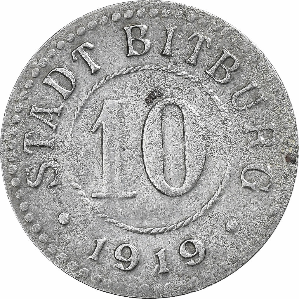 Alemania, Stadt Bitburg, 10 Pfennig, 1919, MBC, Hierro